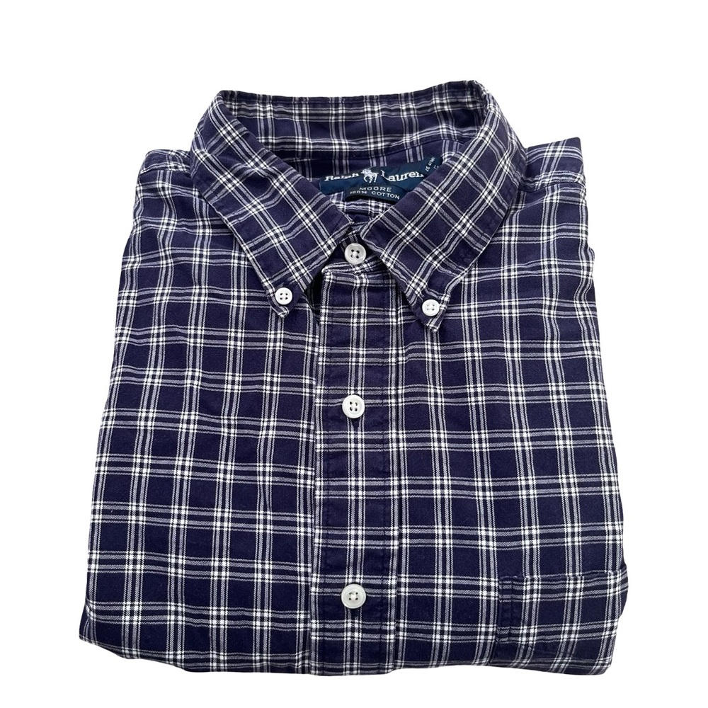 Ralph Lauren Blue Label Plaid Button Down Shirt Men’s XL Cotton Navy White